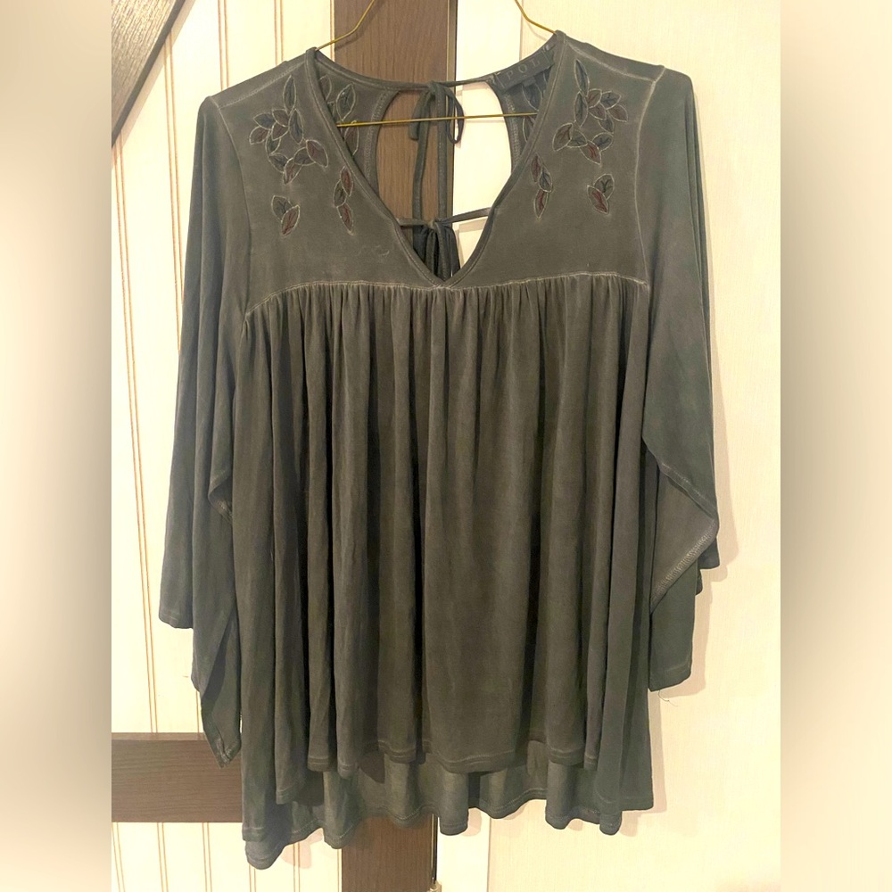 Anthropologie POL Appliqué Tie Front Open Back Oversized Lagenlook Size Medium